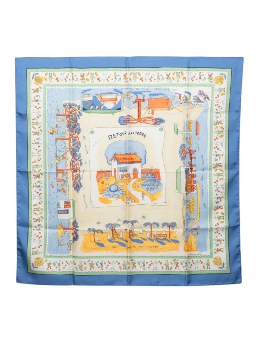 Hermes Carre 90 Return Retour a la Terre Scarf Multicolor Silk